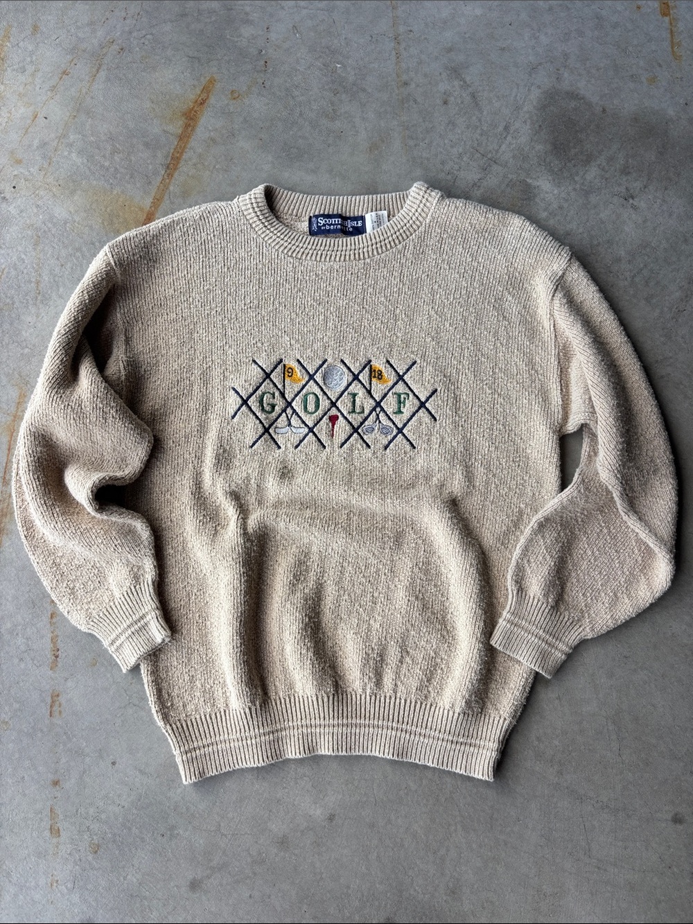 Vintage 90s Scottish Isle Golf Sweater Cream Preppy Old Money Grandpacore size M